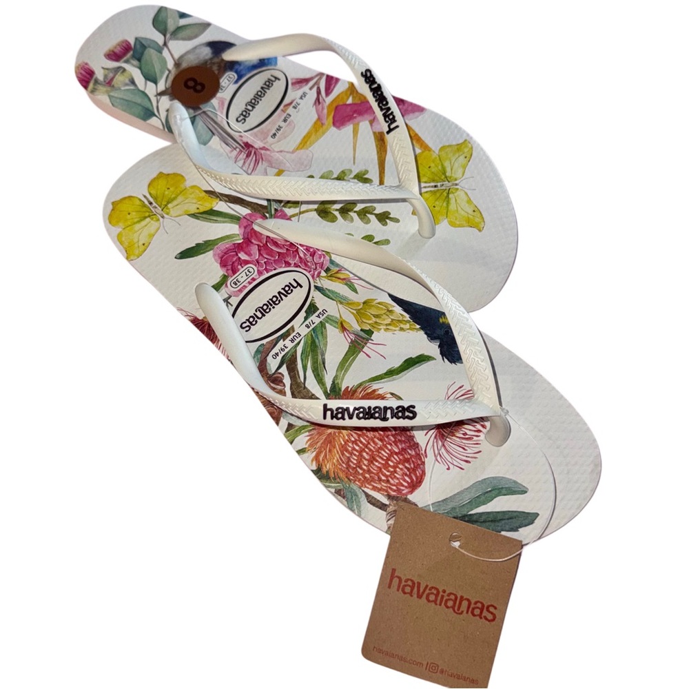 **SOLD** Havaianas Slim Flora Flip Flop Floral Thong Sandals Women's Size 7/8 - Picture 8 of 12
